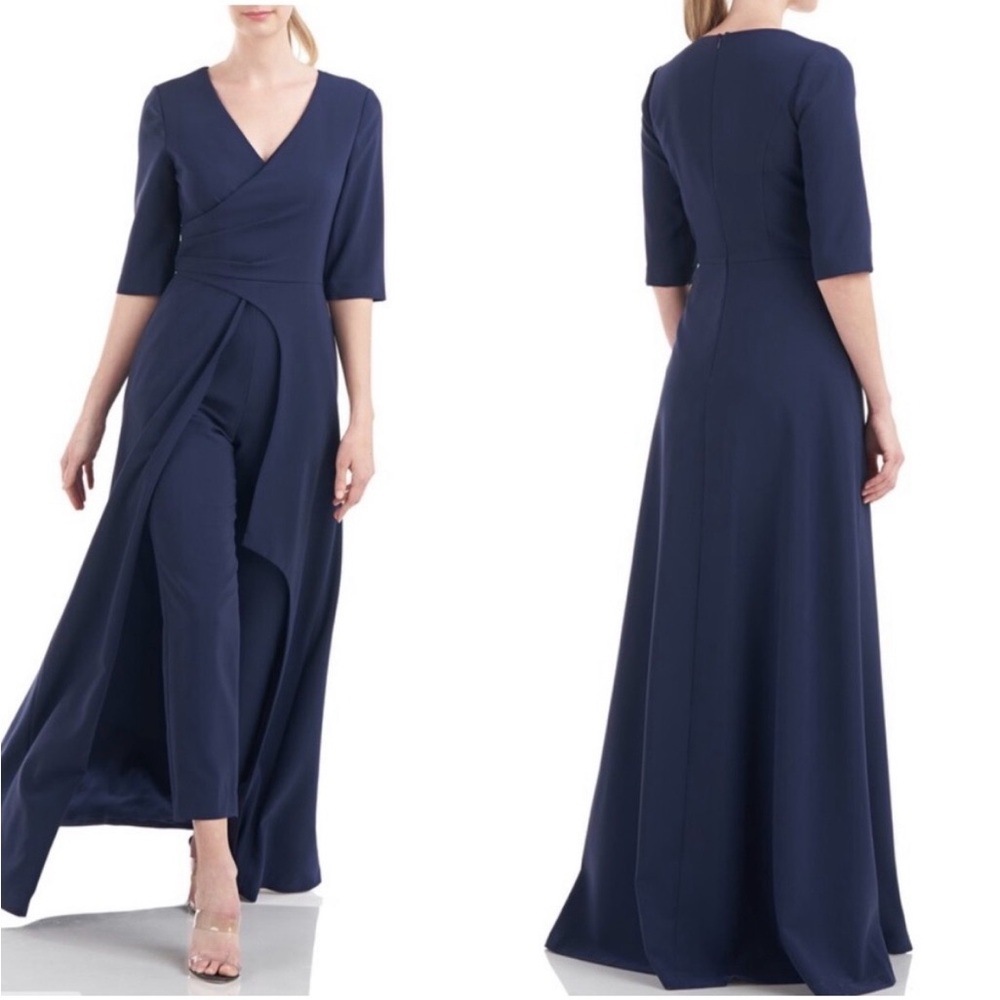 Kay Unger Gina Maxi Romper Navy Formal Gown Jumpsuit Size 4
